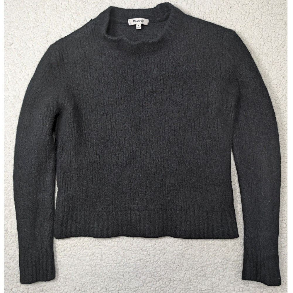 Madewell Womens Sweater Mock Neck Merino Wool Blend Charcoal Gray Textured M